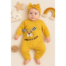 İsmiyle Al Pretty Dog Nakışlı Bandanalı % 100 Pamuk Kız Bebek Tulumu