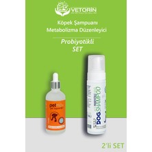 Vetorin Probiyotikli 4’ü 1 Arada Köpek Şampuanı 200 ml + Probiyotikli Metabolizma Düzenleyici 100 ml Pet Pro | Koku Önleyici, Nemlendirici, Doğal Tüy Bakımı Seti