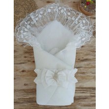 İsmiyle Al Yenidoğan Gelinlik Duvaklı Trilüks Kundak Bebek Battaniyesi Ekru