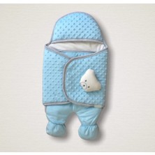 İsmiyle Al Yenidoğan Oyuncaklı Topçikli Kız Erkek Bebek Ayaklı Kundak Bebek Battaniyesi Mavi