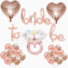 Delixa Patladı Gitti Bride To Be El Yazısı, Tek Taş Yüzük ve Kalp Folyo Balonlu Rose Gold Set