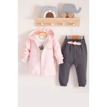 İsmiyle Al Prences Nakışlı Kapişonlu 3'lü % 100 Pamuk Kız Bebek Takımı