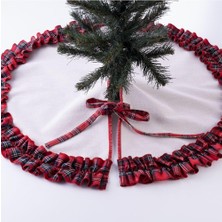 Hype Store Fırfırlı Yılbaşı Çam Ağacı Örtüsü, Pamuklu Ekose ve Naturel 60 cm Karışık