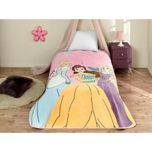 Hepta Collection Disney Princesses Fun And Bold Çizgi Film Karakteri Pamuk-Polyester Karışım Battaniye, Pembe, Mavi,