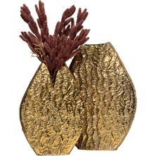 Lara Decor Gold Metal Desenli Antik Vazo Seti
