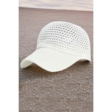 Fashion Cocktail Simli Parıltılı Örgü Ense Ayarlı Kep Siperlik Nefes Alan Yazlık Şapka Beyaz