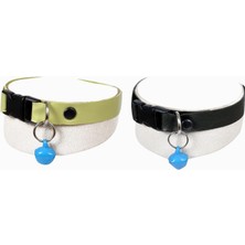 Delixa X-Perk Suni Deri Zilli Kedi Köpek Tasması Boyun Tasma Ayarlı 2'li Set Yeşil Siyah Renk