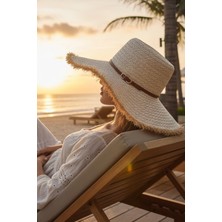 Fashion Cocktail Tokalı Deri Şeritli Kalın Hasırlı Yazlık Tatil Sahil Plaj Kumsal Geniş Şapka