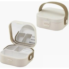 Delixa Suwors Taşınabilir Takı ve Makyaj Organizeri – Aynalı, 4 Bölmeli, Çanta Boy (9X9X3,7 Cm) | Seyahat D