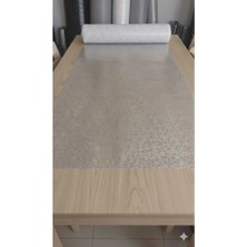Kadirtarım 140 x 100 cm Silinebilir Lüks Masa Örtüsü Şeffaf Hasır Desen Gri Pvc Masa Örtüsü