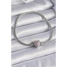 Prativas Pirinç Zirkon Taşlı Kalp Figür Charm Model Kadın Bileklik - PRT3500EB10081