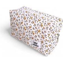 Hype Store Makyaj Çantası | Makeup Bag | Kapitone Bakım Seyahat Kozmetik Çantası (Beyaz-Sarı)