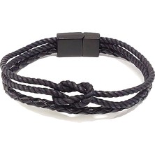 Herşey Nota Infinity Knot Siyah Çoklu Örgü Erkek Bileklik – Çelik Kilitli Modern Tasarım