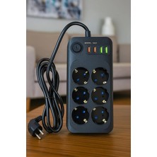 Virnex Winnboss Termal Akım Korumalı USB ve Type-C 2.1A Şarj Çıkışlı 10A 2500W 6'lı Uzatma Grup Priz 3421