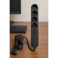 Virnex Winnboss Termal Akım Korumalı USB ve Type C 2.1A Şarj Çıkışlı 10A 2500W 4'lü Uzatma Grup Priz 3402