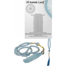 Norino Namaz Tesbihi Vavlı 99'lu Cam Incili 35 Besmele-I Şerif Dua Kartı Ile Mavi Renk Hediyelik