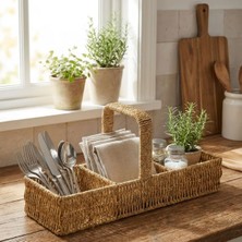 Norino Buffer® 3 Bölmeli Plastik Rattan Düzenleyici–saplı Masaüstü Organizer, Mutfak Kaşık Çatal Sepeti, Banyo & Ofis Çok Amaçlı Sunum Standı