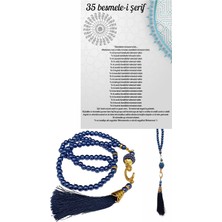 Norino Namaz Tesbihi Vavlı 99'lu Cam Incili 35 Besmele-I Şerif Dua Kartı Ile Lacivert Renk Hediyelik