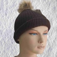 Norino El Örgüsü Doğal Yün ve Akrilik Karışımlı Sıcacık Kış Beresi Kahverengi Renk