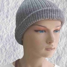 Norino El Örgüsü Doğal Yün ve Akrilik Karışımlı Sıcacık Kış Beresi Gri Renk