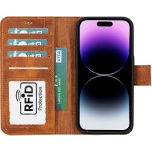 Gp Iguana Apple iPhone 15 Pro Uyumlu Deri Cüzdanlı Kılıf Mwwn G19 Taba