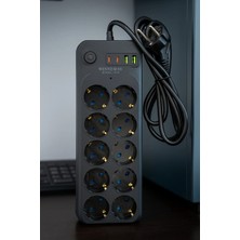 Virnex Winnboss Termal Akım Korumalı USB ve Type-C 2.1A Şarj Çıkışlı 10A 2500W 10'lu Uzatma Grup Priz 3423