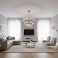 Elizim Home Lighting Casel 3 Katlı Kristal Taşlı Krom Ledli Avize
