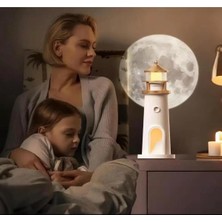 Normadia Çocuk Odası Gece Lambası Deniz Feneri Dekoratif Ay Yansıtmalı Müzikli Hediye