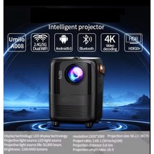 Normadia Siyah T11 Projeksiyon Ev Sineması Bluetooth Wi-Fi Android Tv 4K 1080P Hoparlör