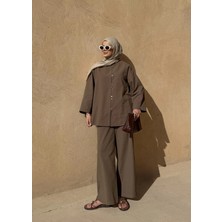 Moda Aksa Massimo Minik Düğme Keten Takım Haki