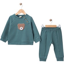 %100 Pamuk Erkek Bebek Ayıcıklı Eşofman Takımı – 2’li Sweatshirt Pantolon (6-18 Ay)