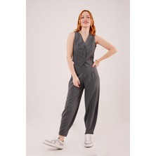 Livizmir Moda Önü Düğmeli Gri Yelek