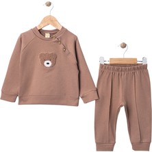 %100 Pamuk Erkek Bebek Ayıcıklı Eşofman Takımı – 2’li Sweatshirt Pantolon (6-18 Ay)