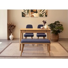 Rabi Miora Mini Açılır Mutfak Masa Takımı Karina Meşe Lacivert (1 Masa+2 Sandalye +1 Bench)