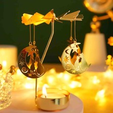 Tan Light Altın Renkli Dönen Metal Mumluk Sevimlikediler Tasarımlı Dilek Çanı