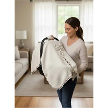 Bebeciden Örgülü Keten Puset Örtüsü - Yeşil Renk Ponponlu Bebek Taşıma Örtüsü