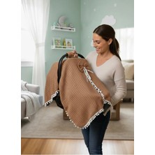 Bebeciden Örgülü Keten Puset Örtüsü - Yeşil Renk Ponponlu Bebek Taşıma Örtüsü