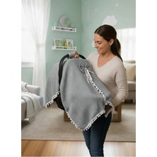 Bebeciden Örgülü Keten Puset Örtüsü - Yeşil Renk Ponponlu Bebek Taşıma Örtüsü