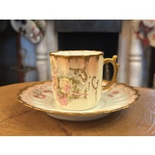 TT Fransız Limoges El Boyama Porselen Türk Kahvesi Boy Fincan