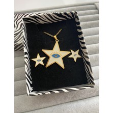 Pink Göz Kolye-Küpe Seti Beyaz