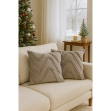 Uğur Home 2'li Tüylü ve Desenli Kırlent Kılıfı - 40X40CM ve 45X45CM Şık ve Konforlu Dekoratif Yastık