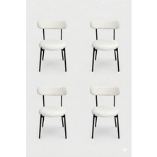 Decosense 4 Adet Puffy Kumaş Beyaz Renk Teddy Sandalye Mutfak Sandalyesi Salon Sandalyesi Balkon Sandalyesi