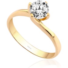 Gekas Kuyumculuk 14 Ayar Sarı Altın Yuvarlak Tektaş Yüzük