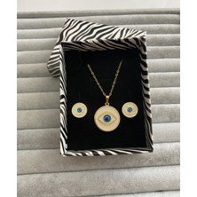 Pink Göz Kolye-Küpe Seti Beyaz Yuvarlak