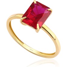 Gekas Kuyumculuk 14 Ayar Sarı Altın Baget Kesim Kırmızı Taş Yüzük