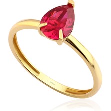 Gekas Kuyumculuk 14 Ayar Sarı Altın Armut Kesim Kırmızı Taş Yüzük