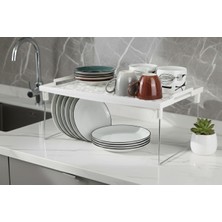 HUMAS Katlanabilir Dolap Içi Raf Düzenleyici – Tezgah Üstü Mutfak ve Banyo Organizer Raf (Beyaz)