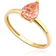Gekas Kuyumculuk 14 Ayar Sarı Altın Armut Kesim Pembe Taş Yüzük