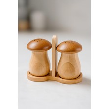 İliva Standlı Mantar Şekilli Bambu Tuzluk ve Biberlik – Doğal Ahşap Baharatlık