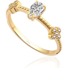 Gekas Kuyumculuk 14 Ayar Sarı Altın Oval Kesim Taşlı Yüzük